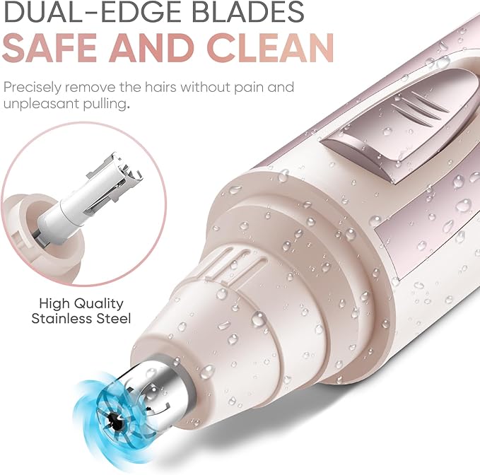 Ear and Nose Hair Trimmer Clipper - 2026 Professional Painless Eyebrow & Facial Hair Trimmer for Men Women, Battery-Operated Trimmer with IPX7 Waterproof, Dual Edge Blades for Easy Cleansing Rose Pink