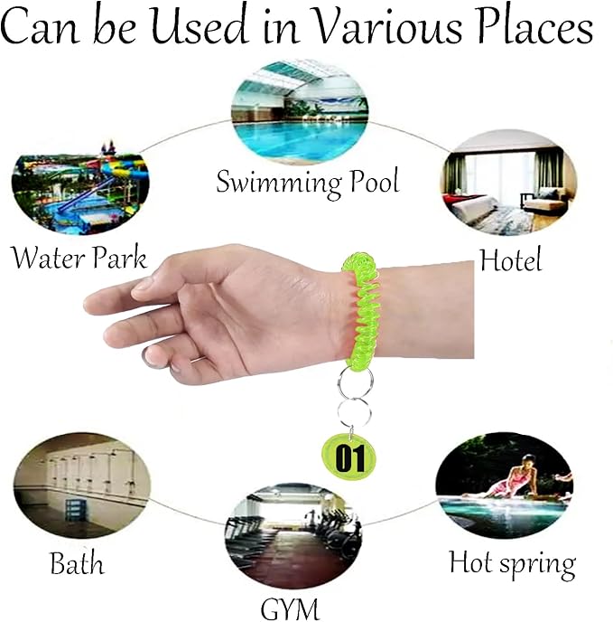 10 Pieces Wrist Coil Keychain Spiral Key Ring, Clear Green | Wristband Bracelet Key Holder for Pool Gym ID Badge