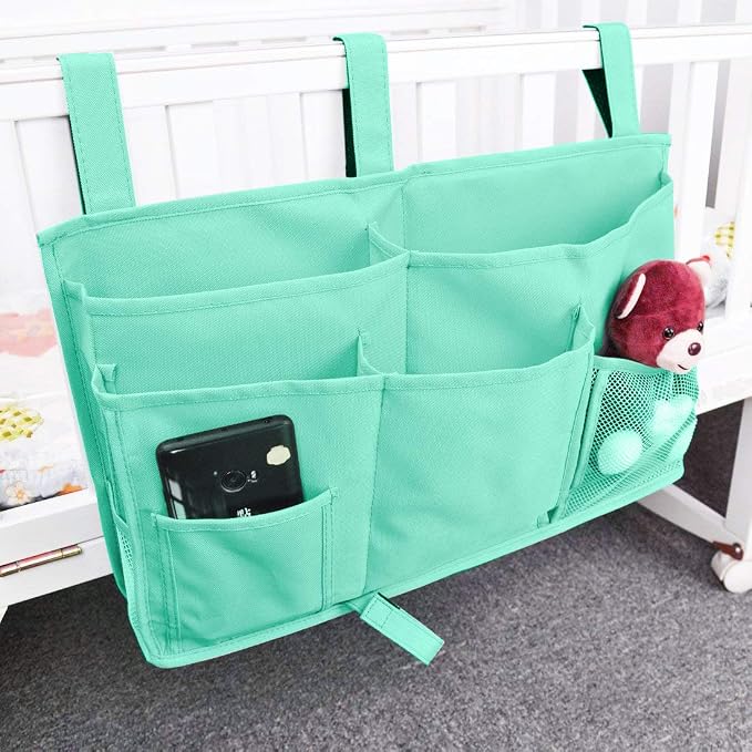 Bunk Bed Organizer - Bedside Storage Caddy with Pocket, Hanging Organizer for Camp, Dorm, Room, Hospital Bed Rail and More (Light Blue)