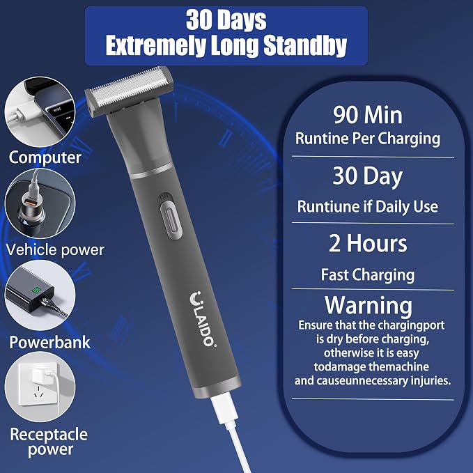 Body Hair Trimmer for Men, 4 in 1 Versatile Trimmer Shavers for Nose Ear Eyebrow Body Hair Trimming, USB-C Fast Charge Electric Pubic Hair Trimmer for Smooth Shaving with Storage Bag
