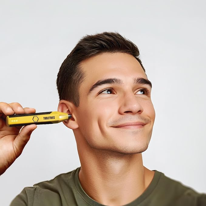 TOOLETRIES The Ranger Nose & Ear Hair Trimmer for Men - Yellow | Rechargeable waterproof trimmer with stainless steel dual-edge blades, LED spotlight and travel lock.