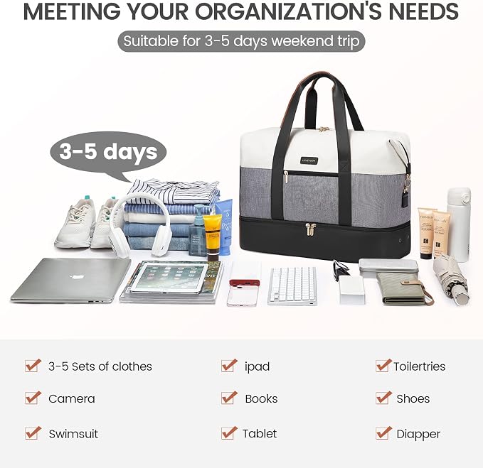 LOVEVOOK Weekender Bag for Women, Large Duffle Bag for Travel with 2 Packing Cubes, Carry on Overnight Bag with Shoe Compartment, Mom Hospital Bags for Labor and Delivery