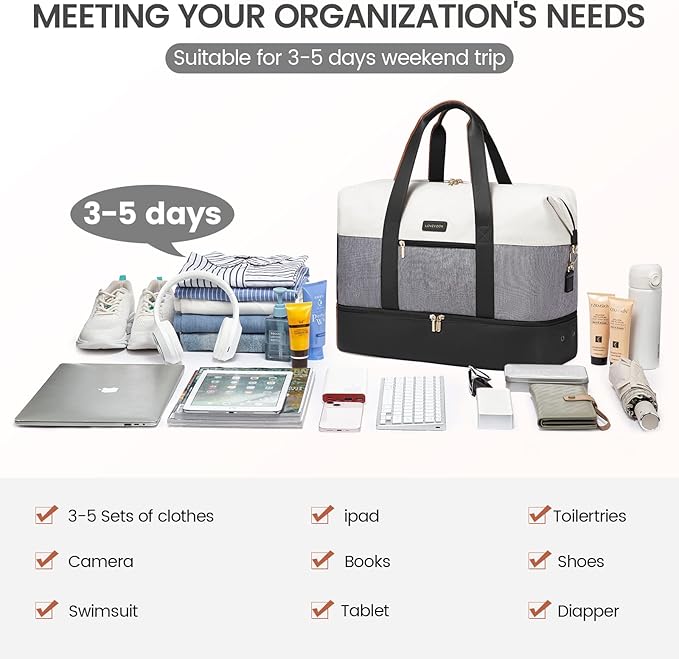 LOVEVOOK Weekender Bag for Women, Large Duffle Bag for Travel with 2 Packing Cubes, Carry on Overnight Bag with Shoe Compartment, Mom Hospital Bags for Labor and Delivery