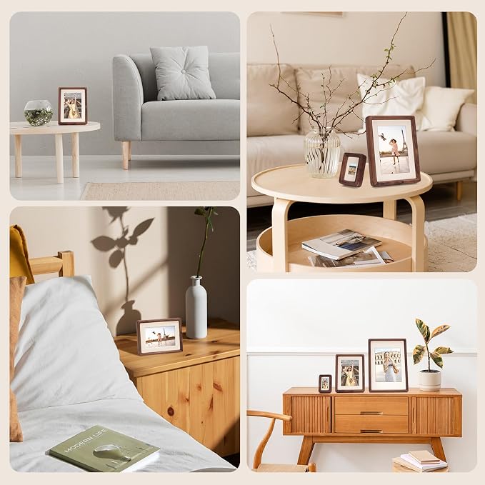 Solid Walnut Picture Frame for Instax Mini & Polaroid Go, Small Wood Photo Frame with Decorative Joinery Corners, Tabletop Display (Walnut, For 2.1x3.4/3.4x2.8/2.6x2.1 Photo)