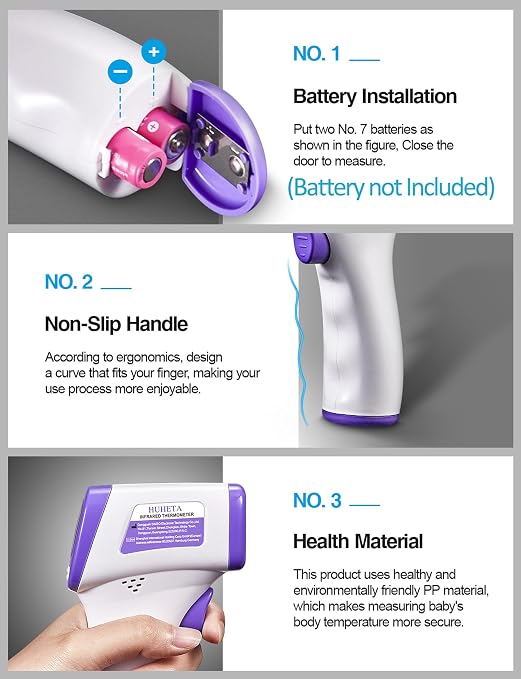 HUHETA Infrared Thermometer for Adults, Non Contact Forehead Thermometer with Fever Alarm, Accurate Reading and Memory Function, Body Temperature & Surface of Objects Use (Purple) | Accurate Reading,Memory Function,Fever Alarm, Body Temperature & Surfa...