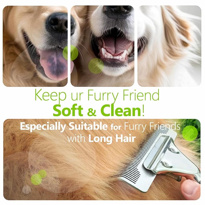 Dog Brush for Shedding, Undercoat Rake for Dogs & Cats, 6" Wide Dual Length Stainless Steel Teeth Deshedding Grooming Brush for Long & Short Haired Pets, Comfort Grip, Easy Clean - Black