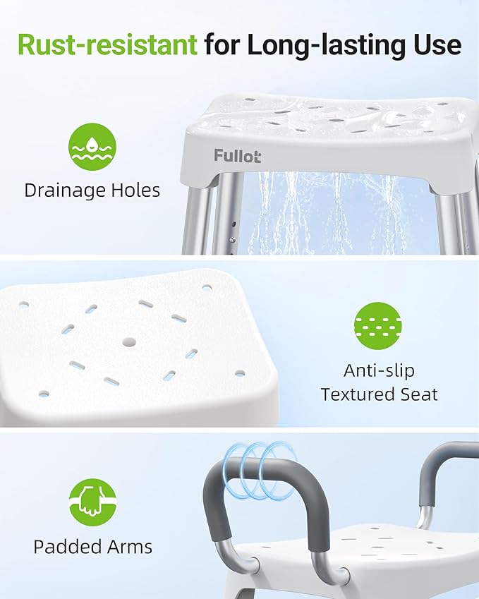 Widened Shower Chair for Inside Shower with Back & Arms,400 lbs Heavy Duty & Adjustable Shower Chair for Elderly and Disabled, Non-Slip Shower Seat, Tub Bath Chair, Tool-Free