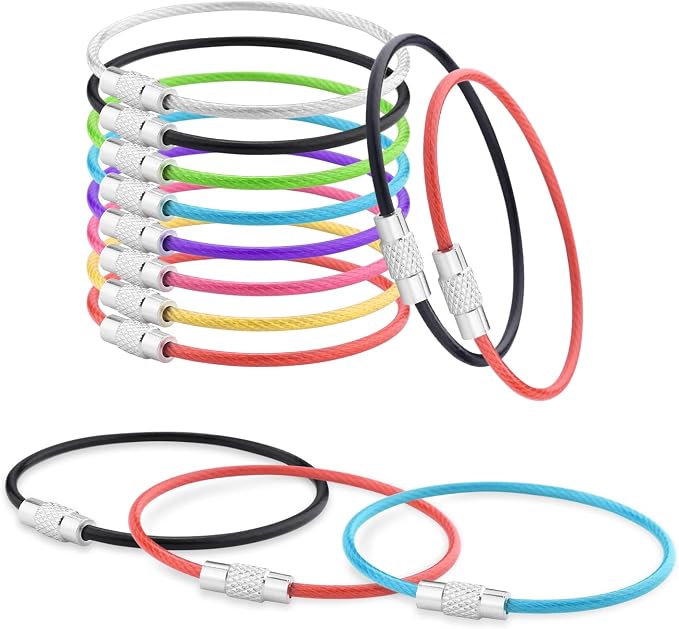 CooBigo 16 Pack Stainless Steel Loops 2mm Coated Wire Keychain Cable Large Keyrings 6 inch Key Chain for Luggage Tags, Key Tags, Keyrings, Kitchen Utensils, Duster-Assorted Colors