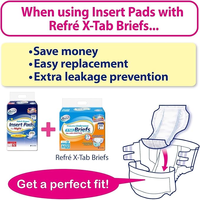 Refré X-Tab Briefs - Unisex Protective Underwear - Disposable Tabbed Incontinence Pants - Ultra Absorbent & Odor Control Adult Diapers with Stick Again Fasten Tabs - Medium (Hip 30.3"-43.3") - 15 Ct
