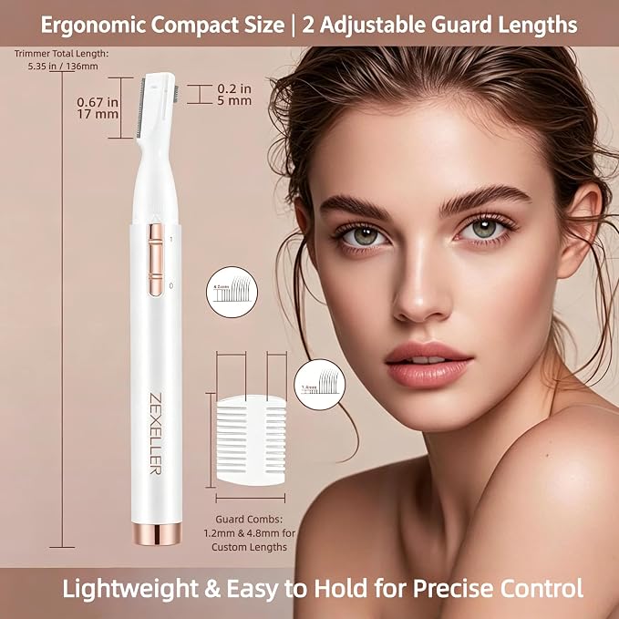 Upgraded Eyebrow Trimmer, Precision Electric Razor for Women Men, Battery Operated Painless Facial Hair Remover with Adjustable Comb & Washable Blade (Face, Upper Lip, Chin, Neck)