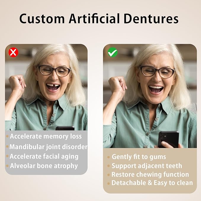 Custom Partial Dentures for Women with No Teeth, Easy to Use, Temporary Dentures for Men, Removable Dentures for Tooth, Adjustable & Comfortable, Personalized Replacement Teeth (5 Teeth)