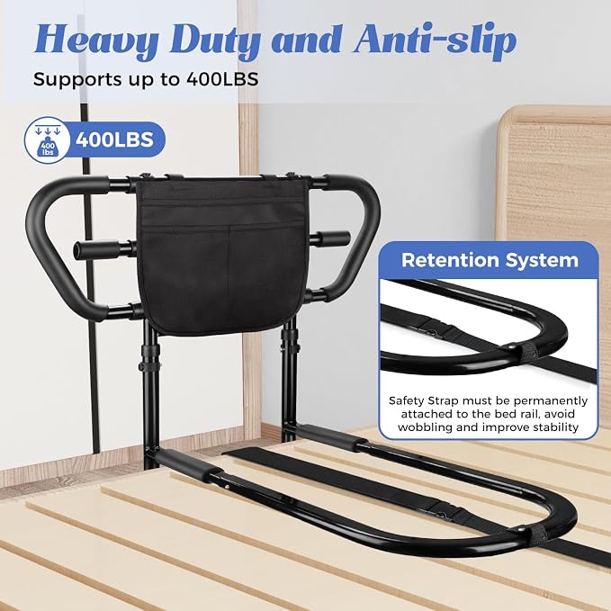 Bed Rails for Elderly Safety 400lbs, Adjustable Bed Assist Handle with Pocket