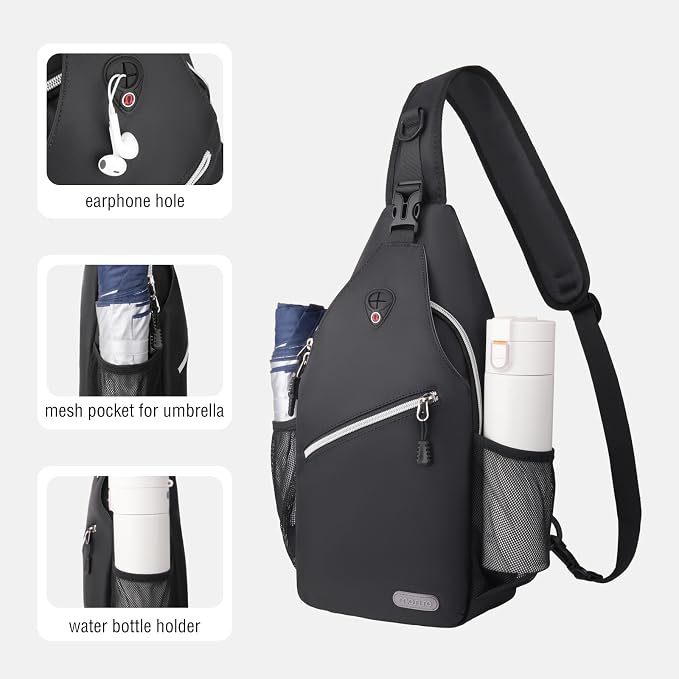 MOSISO Small Sling Bag for Men, Crossbody Shoulder Chest Daypack Bag | Sling Backpack for Casual Travel Hiking