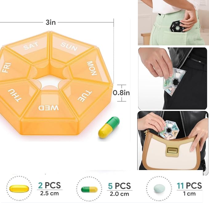 Weekly Pill Organizer, 2 Pack Box, BPA Free Medicine Case, Medicine Pills Box for Supplements, Medication, Vitamins and Fish Oils, Daily Travel Pill Box 7 Day. ﻿