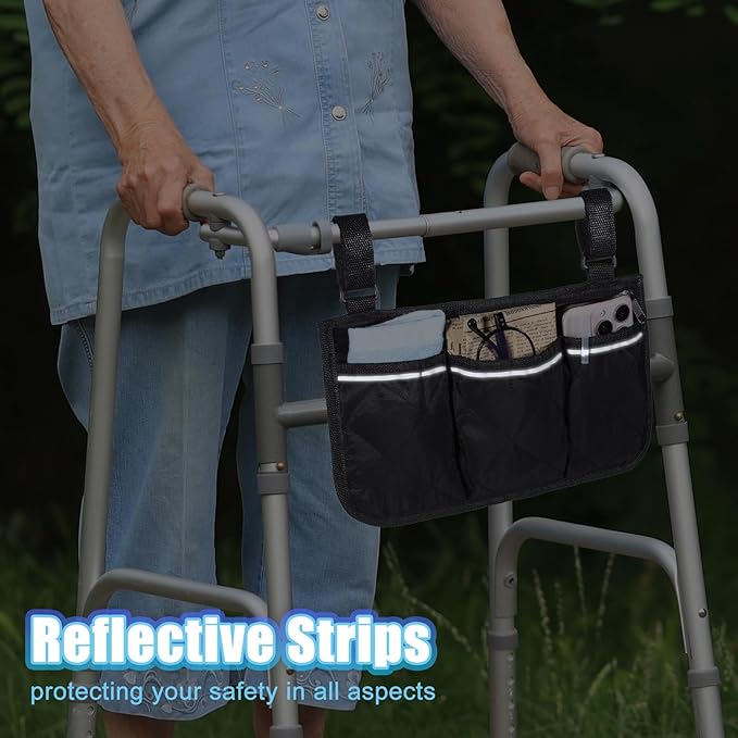 YBEATY Walker Bag Basket with Reflective Strips Walkers Rollator Organizer Carry Storage Pouch Wheel Chair Folding Basket Lightweight Large Capacity Organizer for Seniors Elderly Rollator Accessories