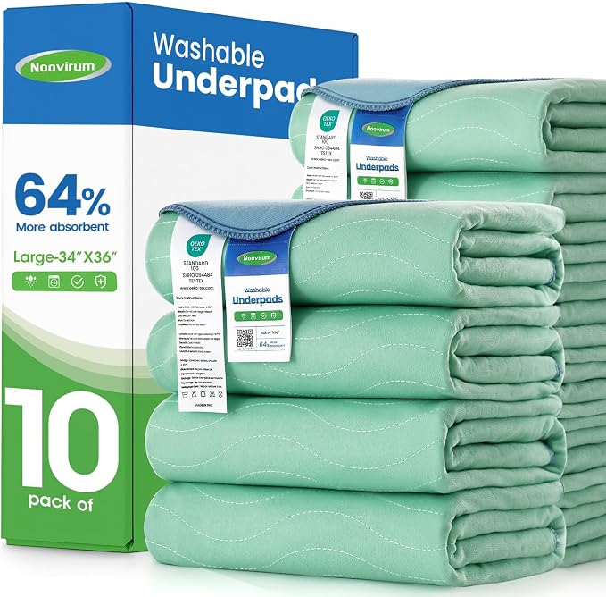 Washable Underpads,34"x36" (Pack of 10) - Heavy Absorbency Incontinence Bed Pads for Adults, Kids & Pets - Waterproof Reusable Protective Pad for Bed, Sofa, Furniture & Floor
