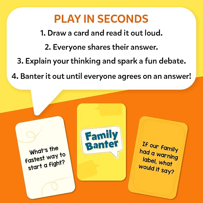 Family Banter Card Game – Fun Conversation Game for Family Game Night | Interactive & Hilarious Card Game with 148 Question Cards, Travel Game for Kids, Teens & Adults, Ages 8, 9, 10 & Up