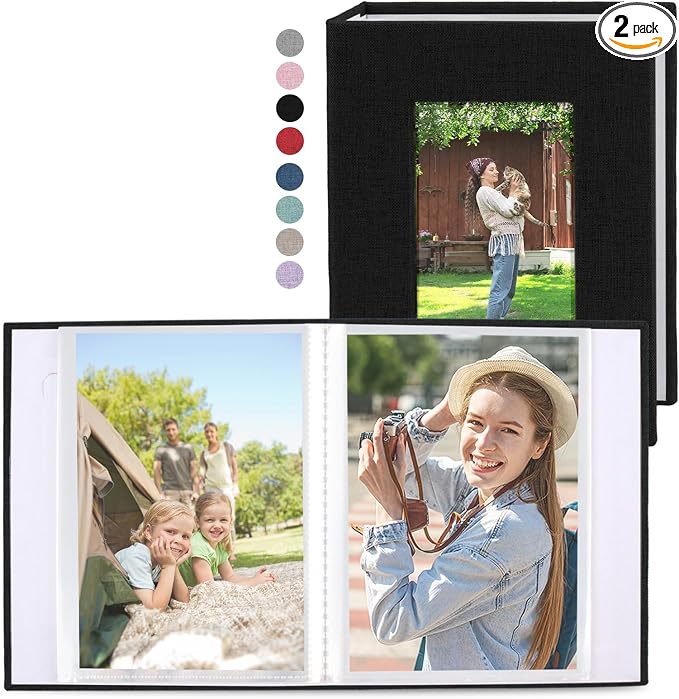 vivinin 2 Pack Photo Album 5x7, Linen Cover Photo Book, Small Photo Album Book for 36 Pockets Hold 72 Pictures, Picture Book for Photos Family Anniversaries Baby Vacations (Black)