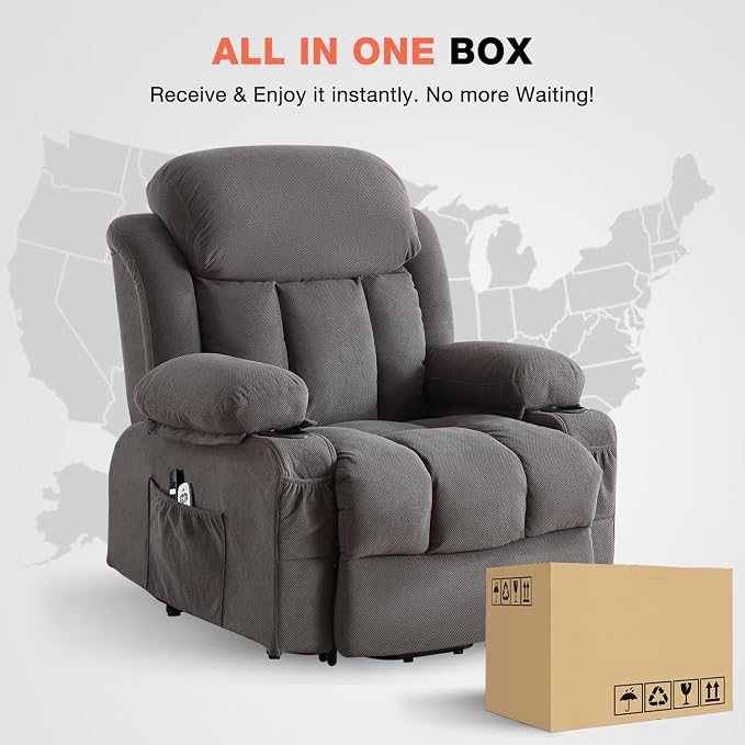 MAHOMICO Power Lift Recliner Chair for Elderly with Vibration Massage and Lumbar Heating,Electric Lift Recliner Single Sofa with Side Pocket,Two Cup Holders and USB Charge Port for Living Room