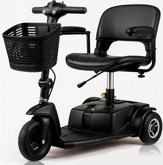 Vive 3 Wheel Mobility Scooter - Electric Powered Mobile Wheelchair Device for Adults - Folding, Collapsible and Compact for Travel - Long Range Power Extended Battery with Charger and Basket Included