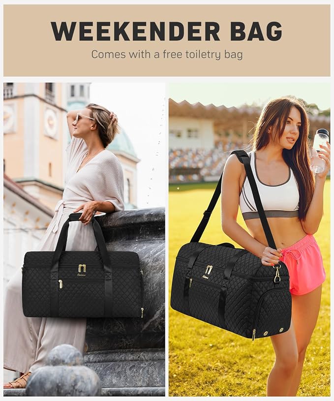 Travel Weekender Bags for Women: Overnight Bag with Shoe Compartment Large Travel Duffle Bag with Toiletry Bag Carry on Bag Personal Item Bag with Wet Pocket Hospital Bag for Women Black