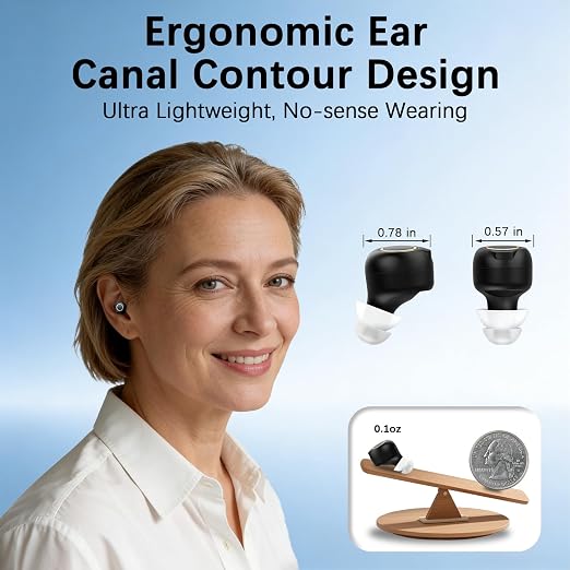 OTC Hearing Aids for Seniors & Adults, Rechargeable Hearing Amplifier with Noise Cancelling, 100+ Hours Battery Life, Easy Operate Control, Comfort & Invisible In-Ear Design