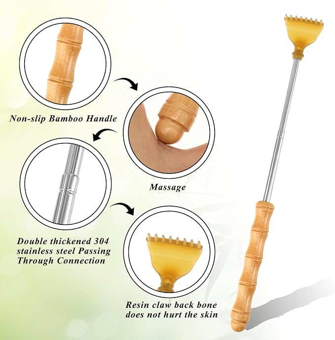 Back Scratcher Backscratcher,Telescoping Body Scratcher Itch Scratcher Tool | Classic, Portable, Extendable, Bamboo, for Men Women, Upgraded, Stainless Steel, for Adults, Thanksgiving, Birthday