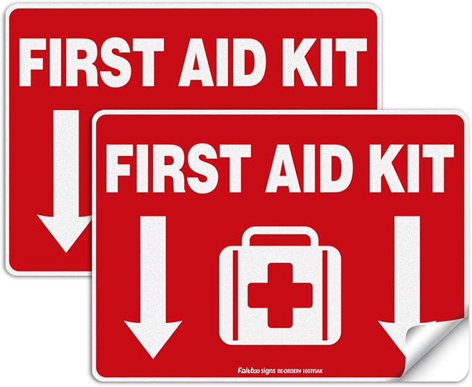 First Aid Kit Sticker, First Aid Kit Sticker Decal for Home, Schools and Business, 2 Pack, 10 x 7 inch Self-Adhesive Vinyl Decal Stickers, Reflective, UV Protected, Waterproof