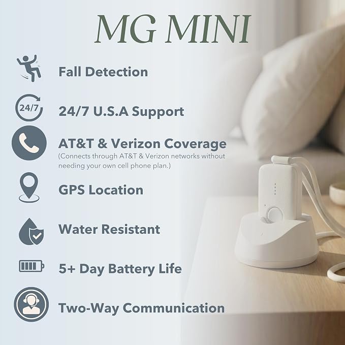 Medical Alert System for Seniors – Advanced Mini Device with Automatic Fall Detection, 24/7 Monitoring, GPS Tracking, Emergency Alert Pendant Necklace, SOS Button, Caregiver App, Waterproof | Pearl