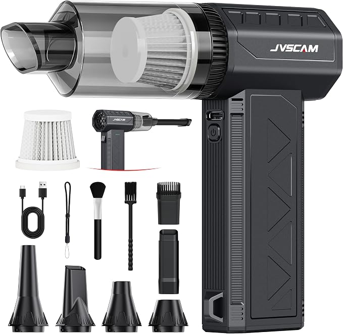JVSCAM Compressed Air Duster,150000RPM Electric Air Duster, Vacuum Cleaner & Bag Vacuum 3-in-1, Rechargeable with 3-Gear Adjustable Wind Speed for Keyboard,Computer,Car,Home and Storage Bag Sealing