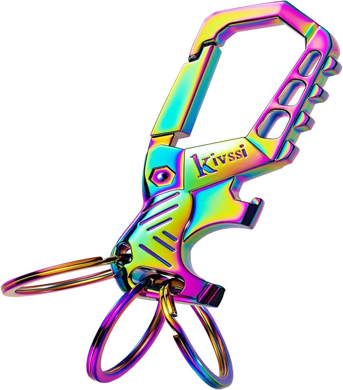 Kivssi Heavy duty metal keychains, Carabiner clip Car key chains,Fashion family keychain bottle opener and 3 Key Rings suitable for men and women.（Multicolor-1pcs）
