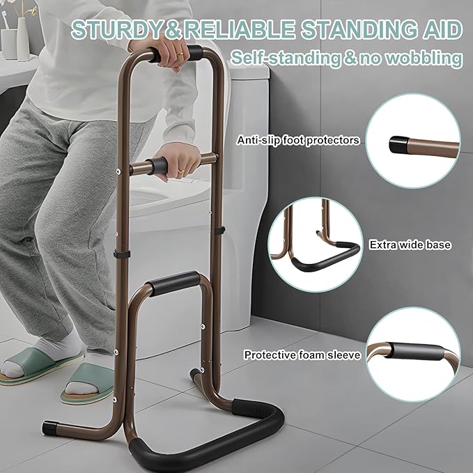EasyVibe Aluminum Sit to Stand Lift for Elderly, Adjustable Height Stand Assist Aid with Stepped Padded Handrails, Portable Standing Assist Device with Anti-Slip Base, Supports Up to 440 lbs