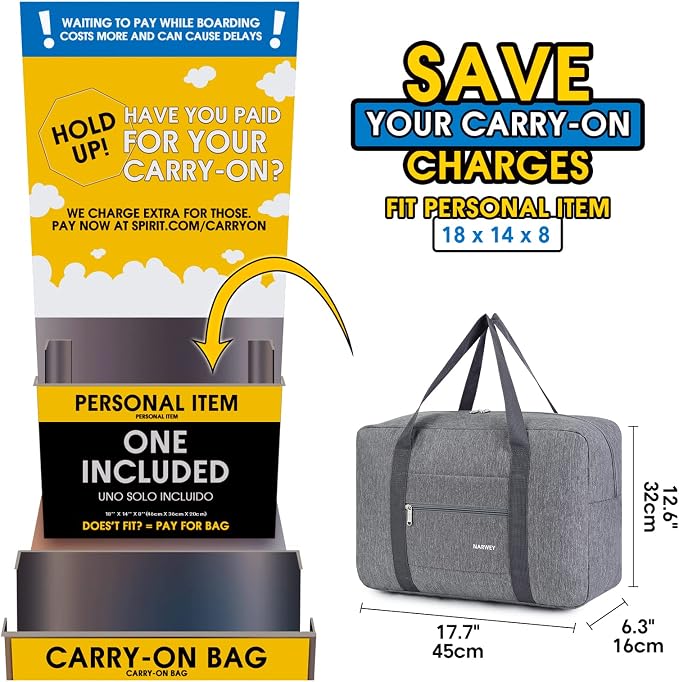 For Spirit Airlines Personal Item Bag Foldable Travel Duffel Bag Tote Carry on Luggage Duffle Overnight for Women and Men