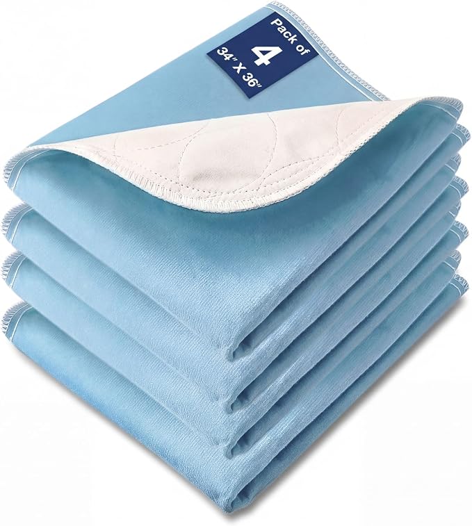 Bed Pads Washable Waterproof, 34" x 36" (4 Pack) Incontinence Bed Pads, Waterproof Bed Pad & Pee Pad, Perfect for Adults, The Elderly and Pets