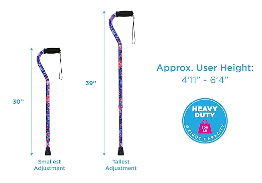 NOVA Heavy Duty Bariatric Walking Cane for Seniors, Men & Women – 500 lb Weight Capacity Offset Cane, Lightweight Adjustable Walking Stick with Soft Foam Grip, Wrist Strap & Non-Slip Tip
