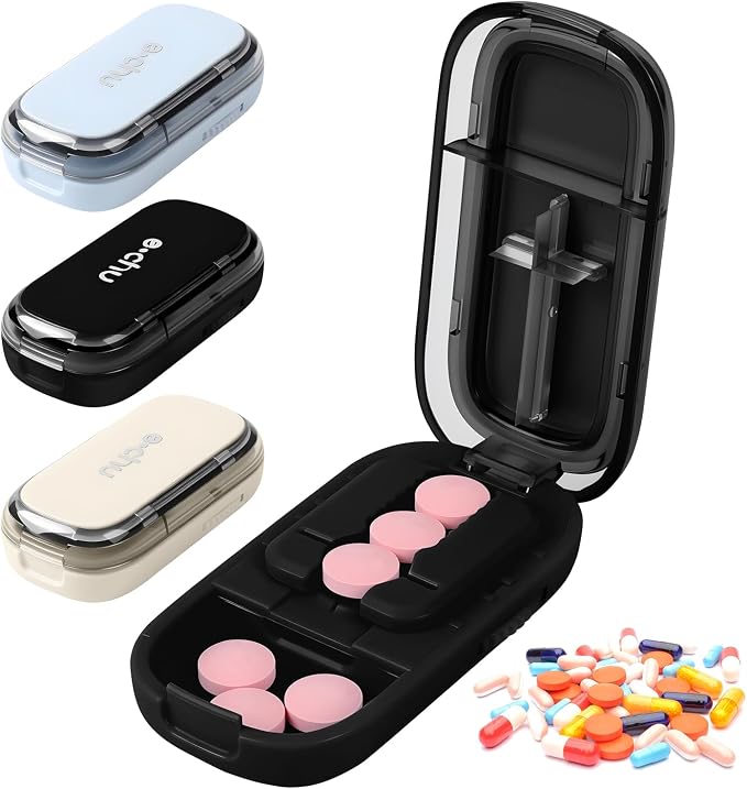 Pill Cutter Splitter for Small and Tiny Pills - 1/4 Pill Cutter with Centering Device - Easy-to-Use Splitter for Precision Cuts - for Small and Tiny (Black)