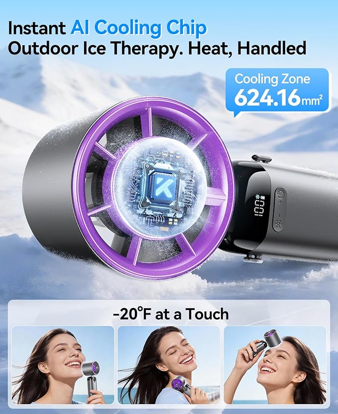 KIMMOO Handheld Portable Turbo Fan with Ice Cooler, Powerful 21000 RPM, Speed (1-199), Up to 14Hrs Cooling, Rechargeable Personal Fan, Small Pocket Hand Fans for Travel/Outdoor/Home/Office (Grey)