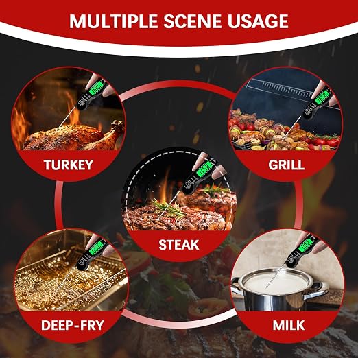Cooking Thermometer，IP67 Waterproof Meat Thermometer Digital | Backlight，Magnetic attraction，Hold Function，Instant Read，LED screen，for Cooking,Outdoor Grilling