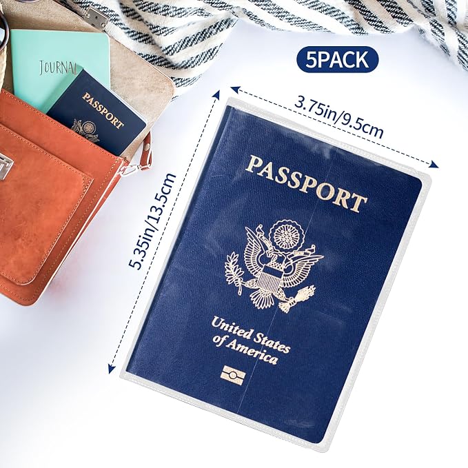5 Pcs Clear Passport Protector Holder Passport Cover Vinyl ID Protector | Waterproof, Plastic, For Travel Document Credit Card