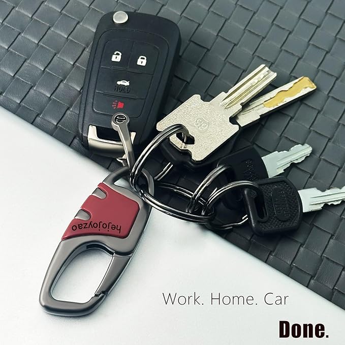 Keychain Carabiner Clip,Heavy Duty Belt Loop Car Key Ring Holder | Durable metal build, mens EDC accessory, 4 key rings, secure locking D-ring, fits belt loops, holds home, car key fobs