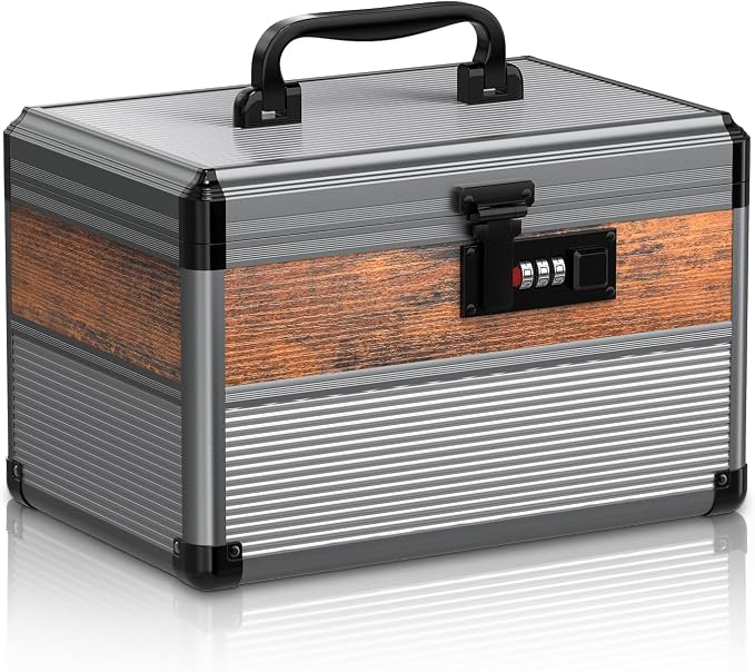 Glosen security lock box with code medicine lock box for Personal Items (Size Small 10inch-Black) Lockable Dorm Storage Trunk with code Lock,Briefcase
