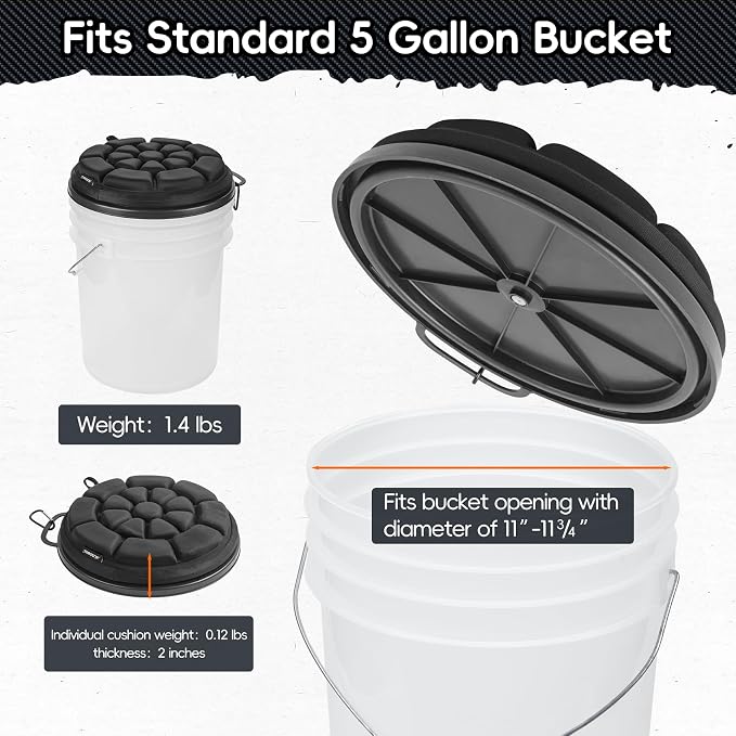 BLISSWILL Outdoor 5 Gallon Bucket Seat - 360° Swivel, Comfortable Foam Cushion for Hunting, Fishing, Gardening, Camping sportsman's Bucket lid
