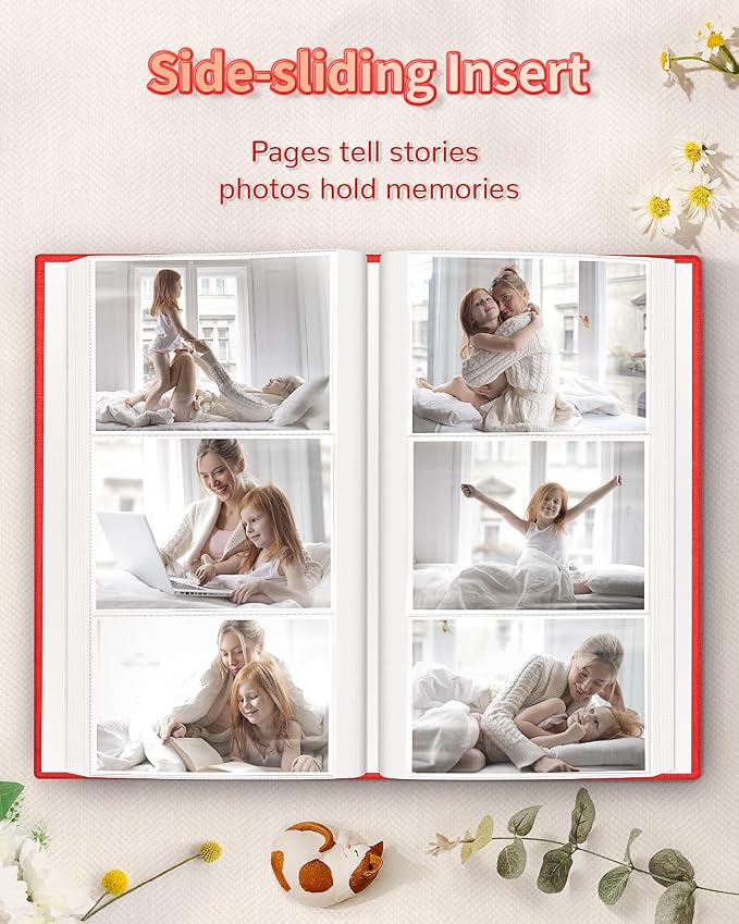 Artfeel Photo Album 4x6 with 300 Pockets,Slip-in Picture Albums,Linen Cover Memory Book with Front Window,White Page Vertical Photo Book for Wedding,Family,Anniversare,Baby,Vacation