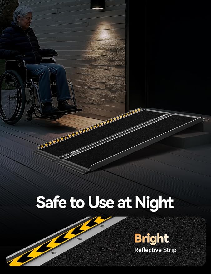 FACHNUO 4 Feet Portable Wheelchair Ramp, Non-Skid Aluminum Handicap Ramps with Handle, Folding Threshold Wheel Chair Ramp for Home Steps, Stairs, Entry, Threshold, Curbs, Stairs, 800LBS Capacity
