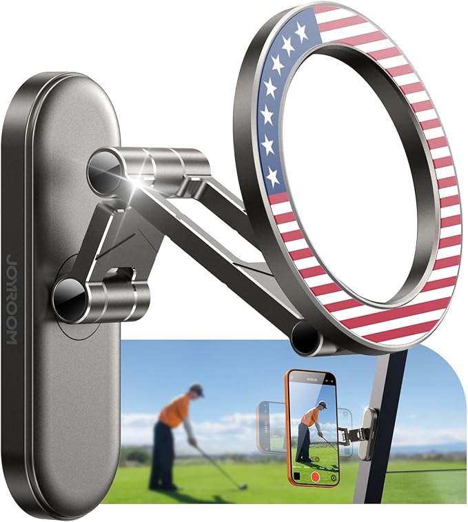 JOYROOM All Metal Upgraded Magnetic Golf Cart Phone Holder, Tri-Fold Golf Gifts for Men Him Golfers Father, 2026 Golf Cart Accessories Compatible with MagSafe iPhone 17-12 (US Flag)