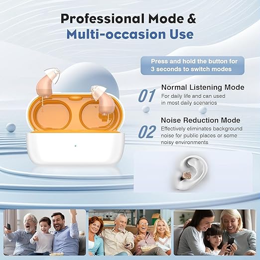 Hearing Aids, Rechargeable Digital Hearing Aids for Seniors, Noise Cancelling with 16-Channel Sound Processing, Invisible Hearing Aids for Men Women (SKIN, L)