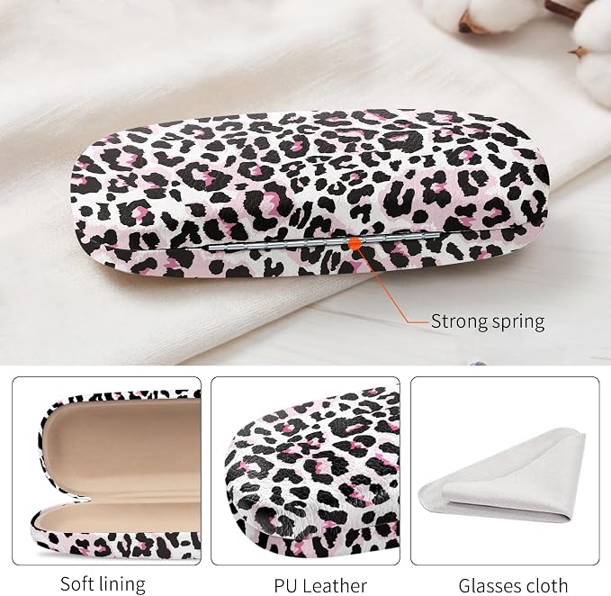 Glasses Case Hard Shell, Leather Protective Case for Sunglasses with Cleaning Cloth, Cute Eyeglass Cases for Women