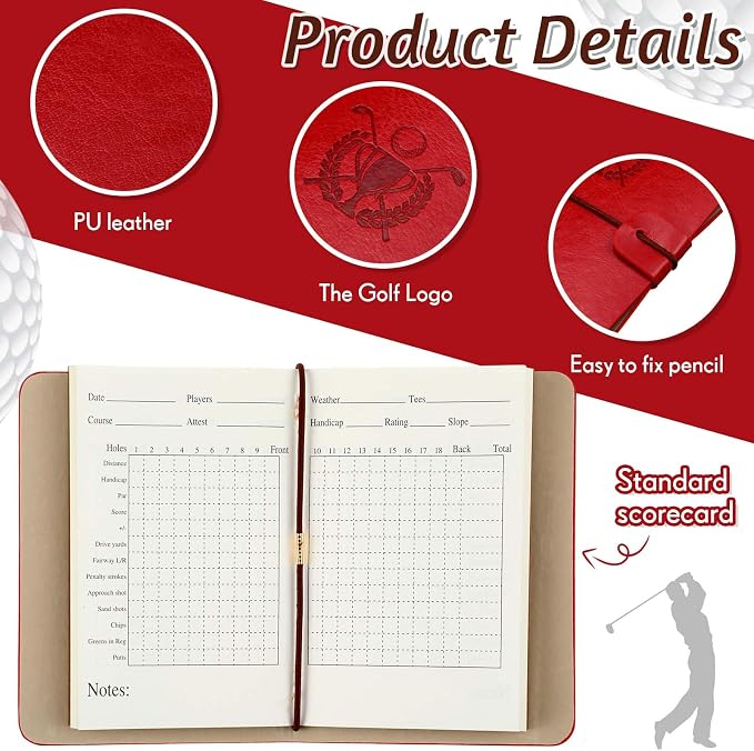 Yexiya Golf Scorecard Book with Pencil, Leather Golf Journal Scorecard Holder Accessories Notebook Log Pocket Score Cart Book Gift for Men Golfers, Sports and Outdoor Club Accessories