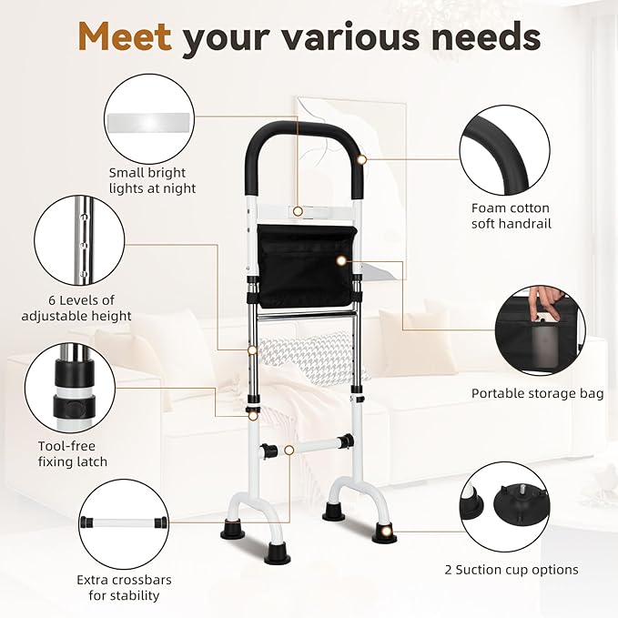 Upgraded Stand Assist Aid for Elderly with Two Sets of Bases and Night Light, Adjustable Stand Assist Providing Standing Assistance for People with Mobility Issues, for Couch, Bedside, Toilet, More