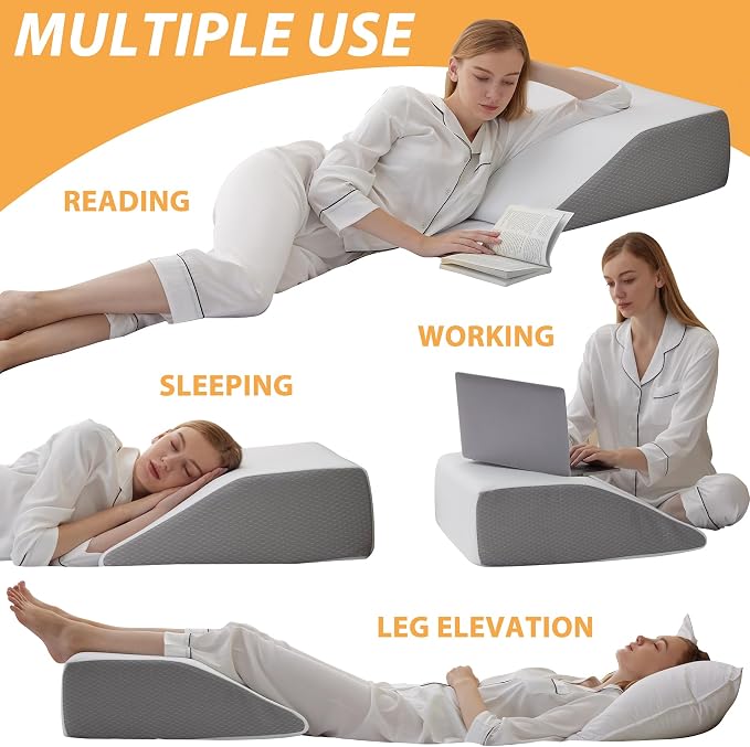 Bedluxe Leg Pillow Elevation, Leg Wedge for Blood Circulation, Leg Elevating Pillow for After Surgery, Memory Foam Foot Knee Pillow for Sleeping 23.6×16.8×8 Inch Black